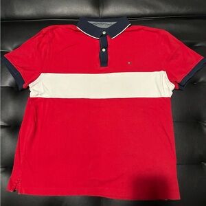 Tommy Hilfiger Red Polo Medium Slim Embroidered Short Sleeve Cotton Shirt Fitted